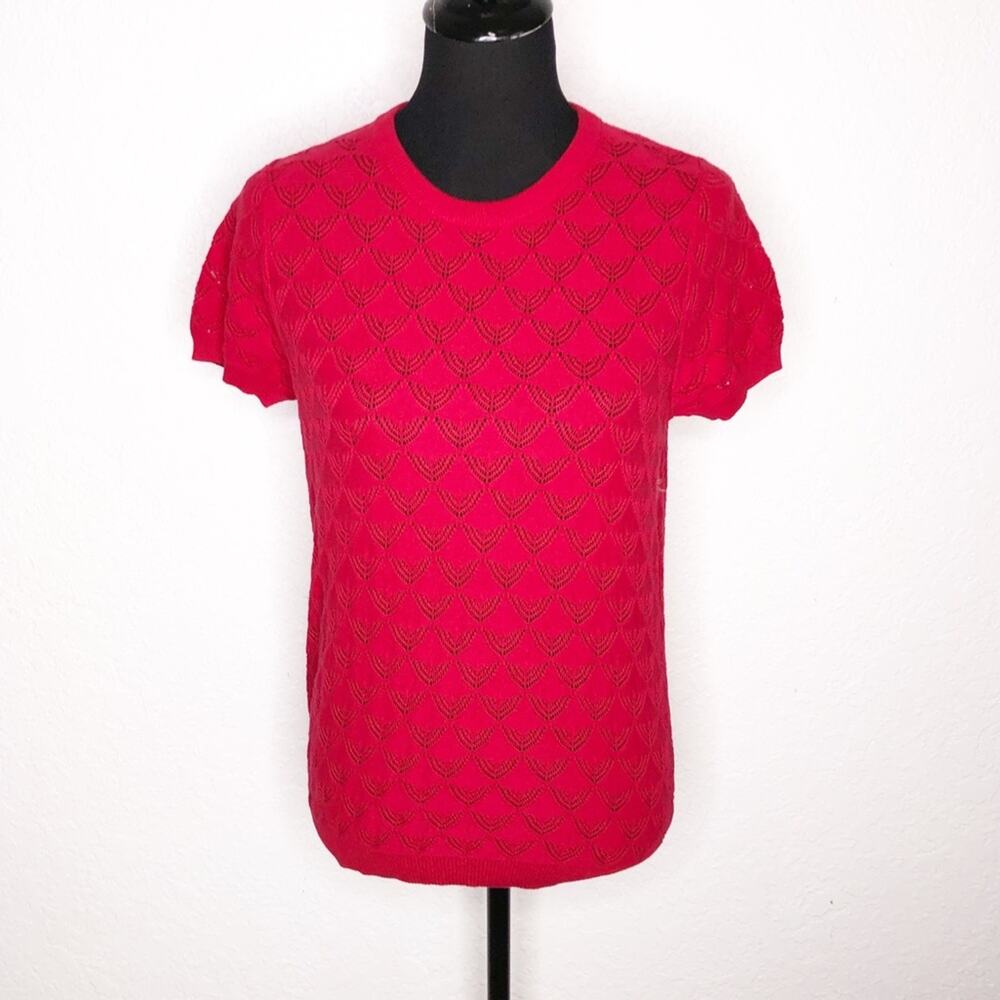 Modcloth red cap sleeve open crochet knit sweater sizeโ Large